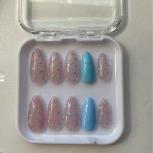 Two Shades of Blue Polka Dot Press-On Nails - Hand Painted